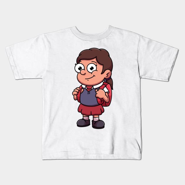 Girl In School Outfit Cartoon Kids T-Shirt by TheMaskedTooner